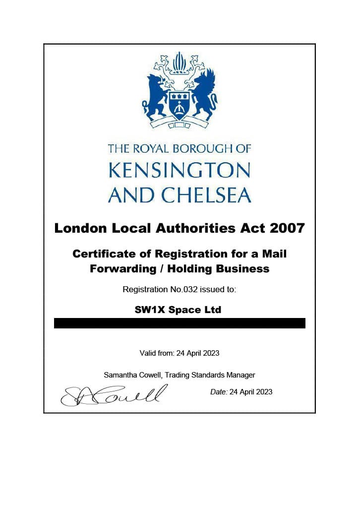 SW1X Space RBKC Certificate