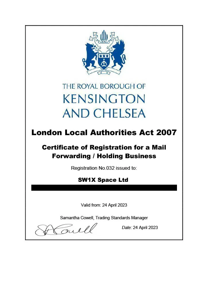 SW1X Space RBKC Certificate